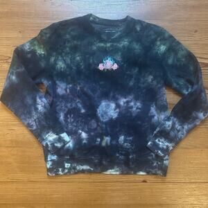Blind Rooster dark tie dyed floral embroidered crew sweatshirt SIZE S